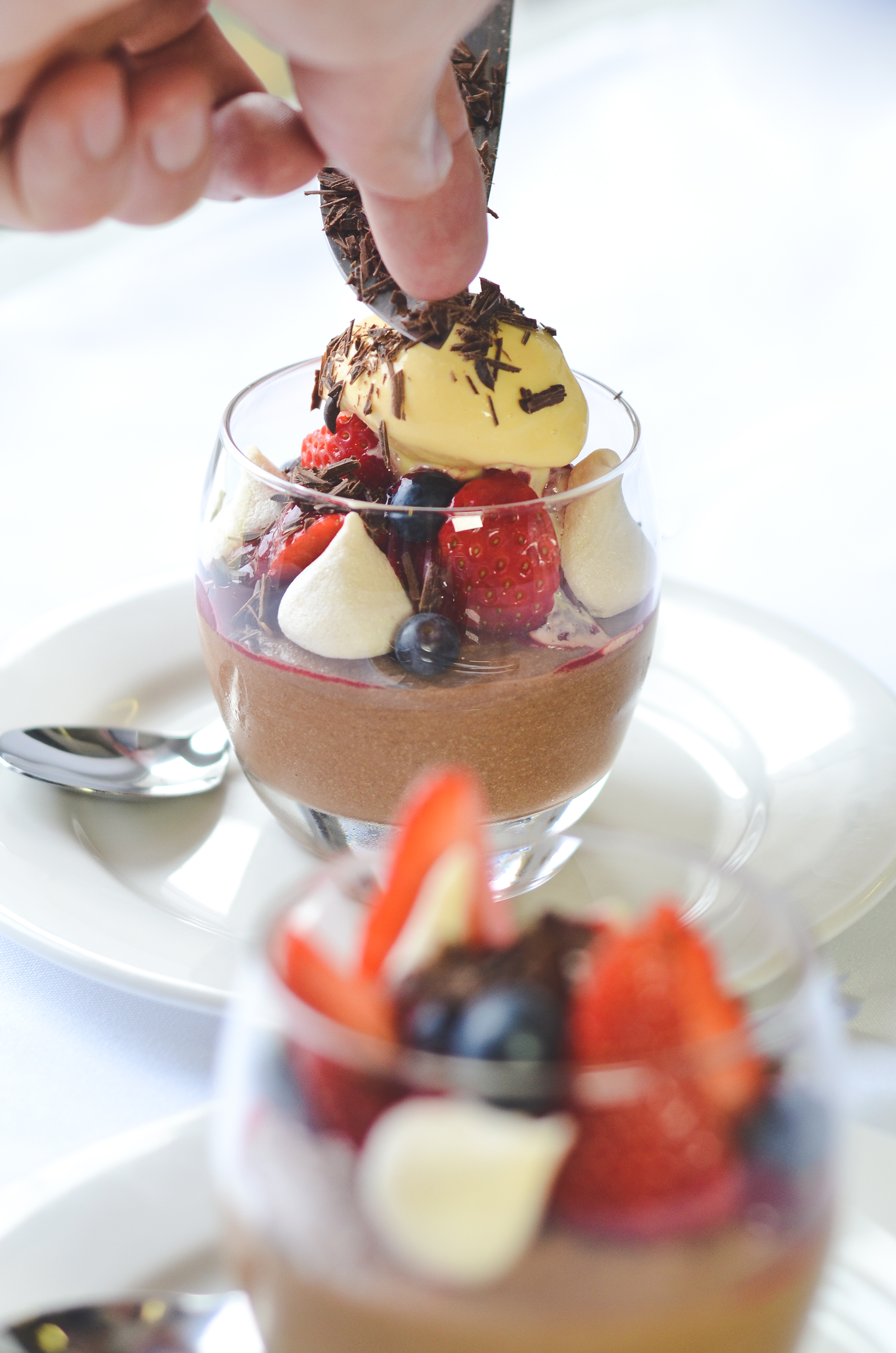 Fruit and chocolate dessert for a private dining client